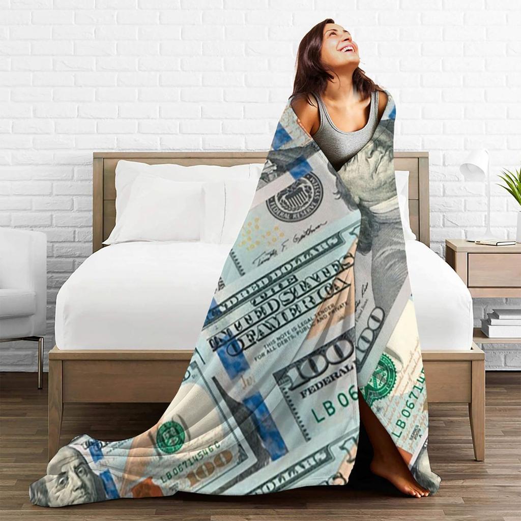 Giant Money Background 100 Dollar Bills Manga Blanket Soft Warm Flannel Throw Blanket Bedding for Bed Picnic Travel Home Couch