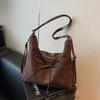 Solid Color Bow Backpack Korean Style Shoulder Tote Bag Fashion Suede Shoulder Bag  Travel