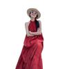 New Chinese Retro National Style Jacquard Red Neck Dress Women's Summer Seaside Vacation Temperament Big Pendulum Long Skirt
