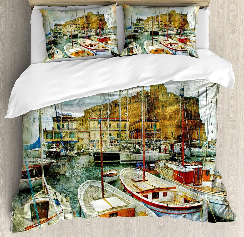 Sea Sailing Boat Blue Sky White Clouds 3pcs Bedding Set For Bedroom Double Bed Home Textile Duvet Cover Quilt Cover Pillowcase