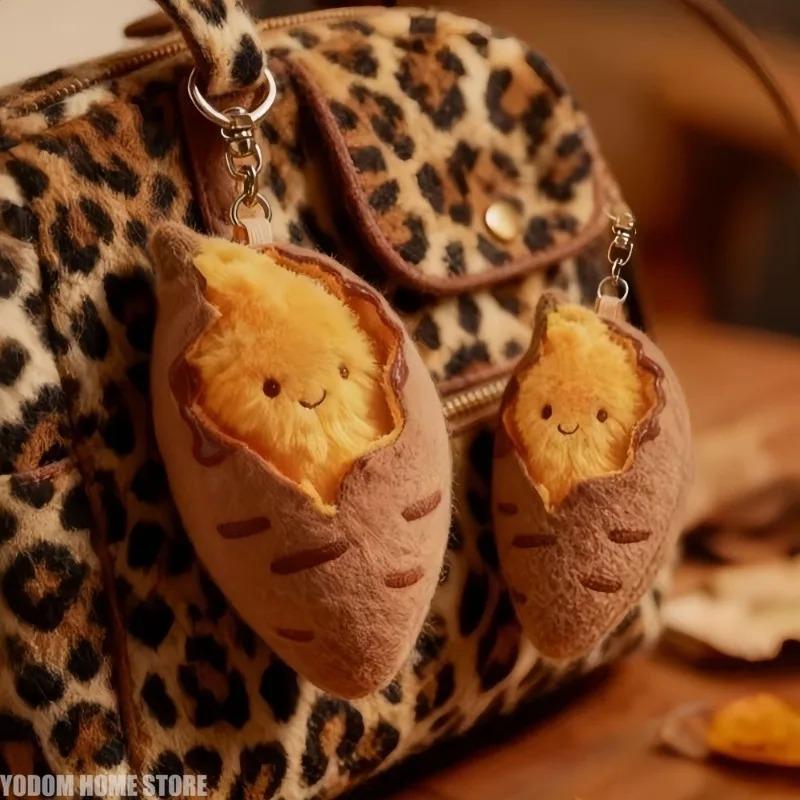 Cute Creative Roasted Sweet Potato Plush Doll Keychain Cartoon Simulated Food Stuffed Doll Pendant Decorative Accessories Gifts