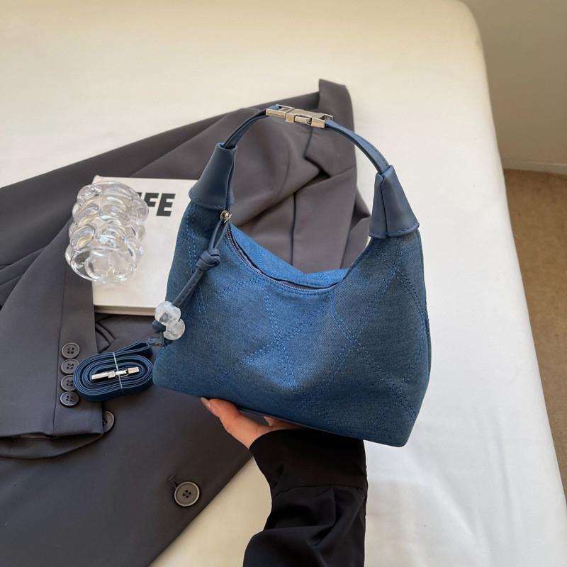 Stylish Canvas Crossbody Moon Bag For Women In Light Blue And Dark Blue Perfect For Street Fashion