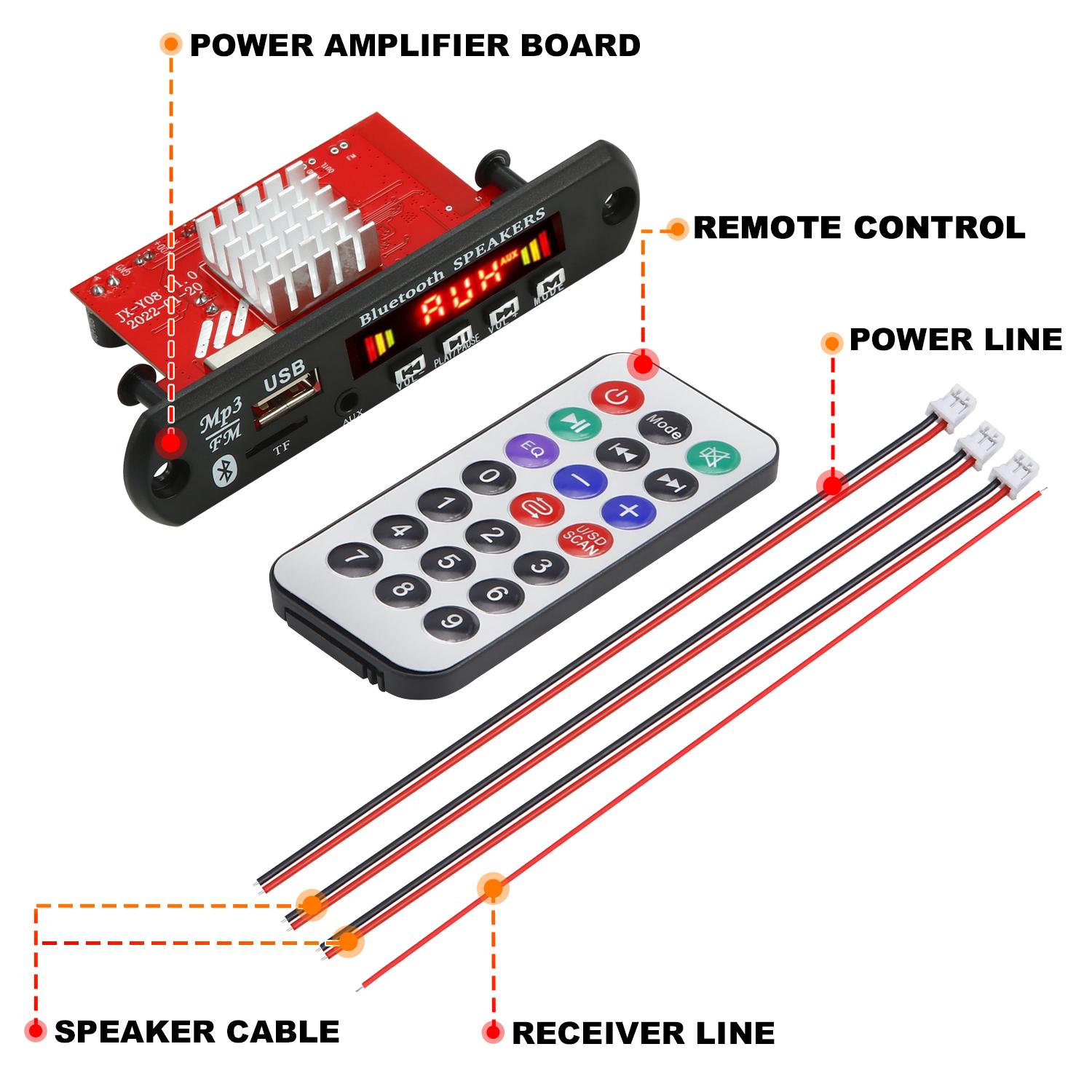 

REAKOSOUND 60 Вт усилитель Bluetooth 5,0 DIY MP3 WAV декодер плата DC 12 В беспроводной автомобильный USB MP3-плеер слот для TF-карты USB FM с микрофоном m