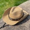 Big Eaves Western Cowboy Hat Men's Summer Travel Photo Tibetan Ox Head Straw Hat Women's Outdoor Sun Protection Hat