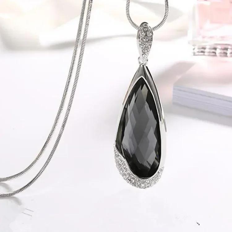 Neuer Halbedelstein Trapez-Anhänger Lange Halsketten für Damen Vintage Quadratisch Geometrisch Weibliche Geschenke Schmuck
