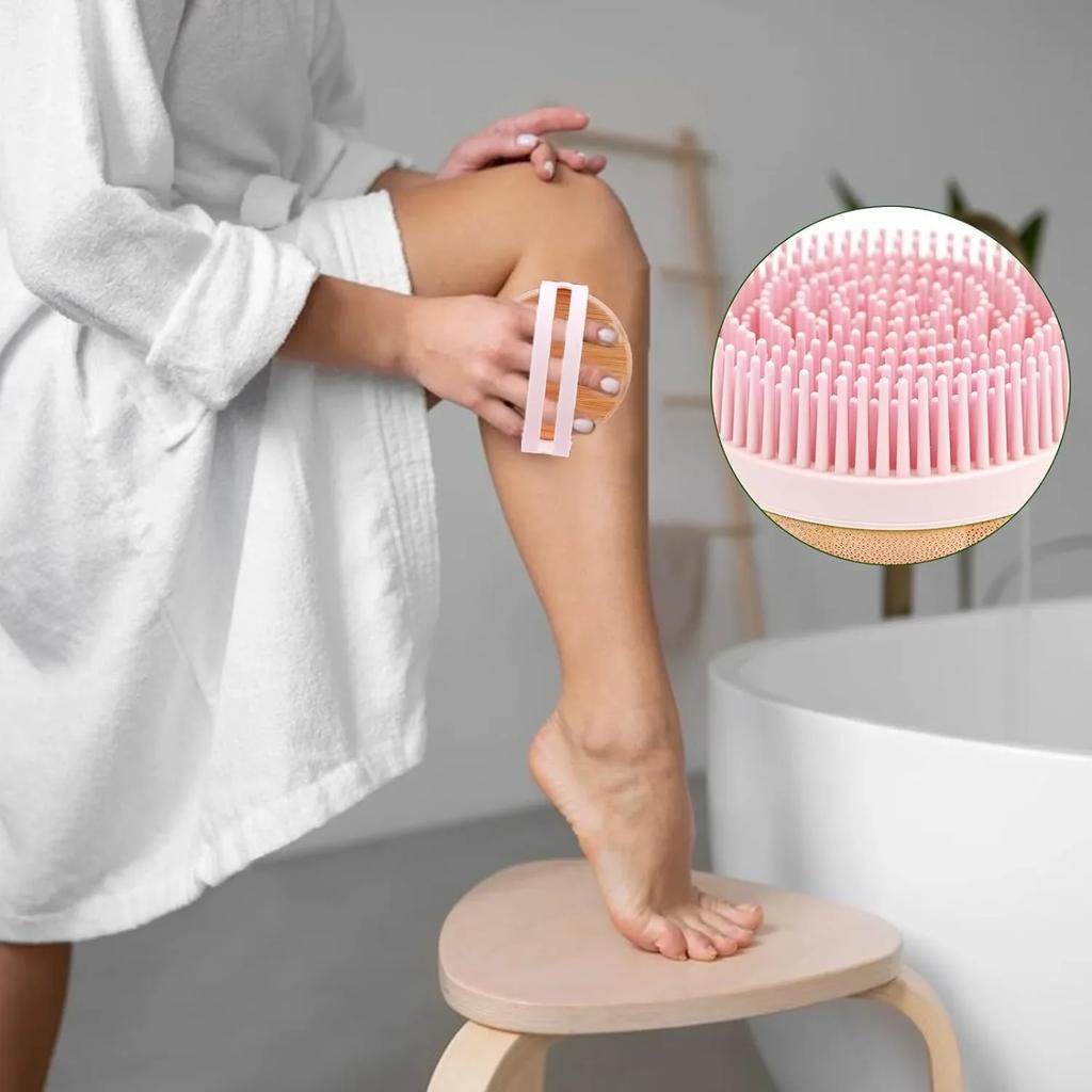 Silicone Body Scrubber Facial Care Bath Brush Gentle Exfoliating with Wooden Base Soft Bristle Skin Care Tools Bath Accessory