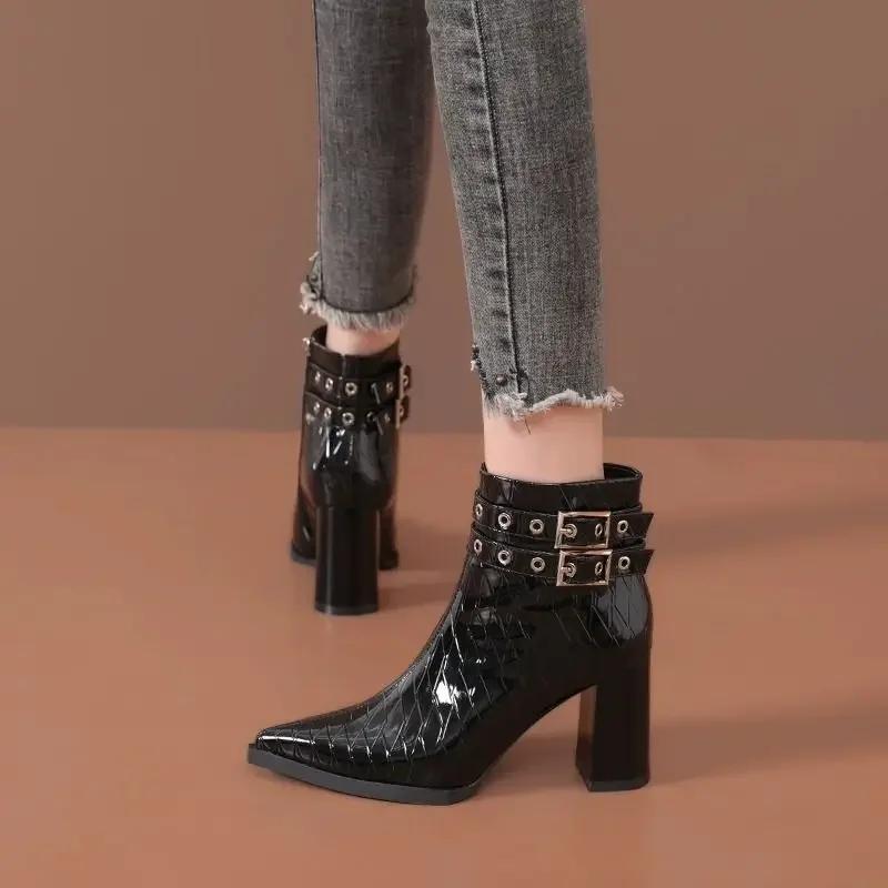 Women's Fashion Boots 2024 Spring/Autumn/Winter New Korean Fashion Pointed High Heel Thick Heel Short Boots