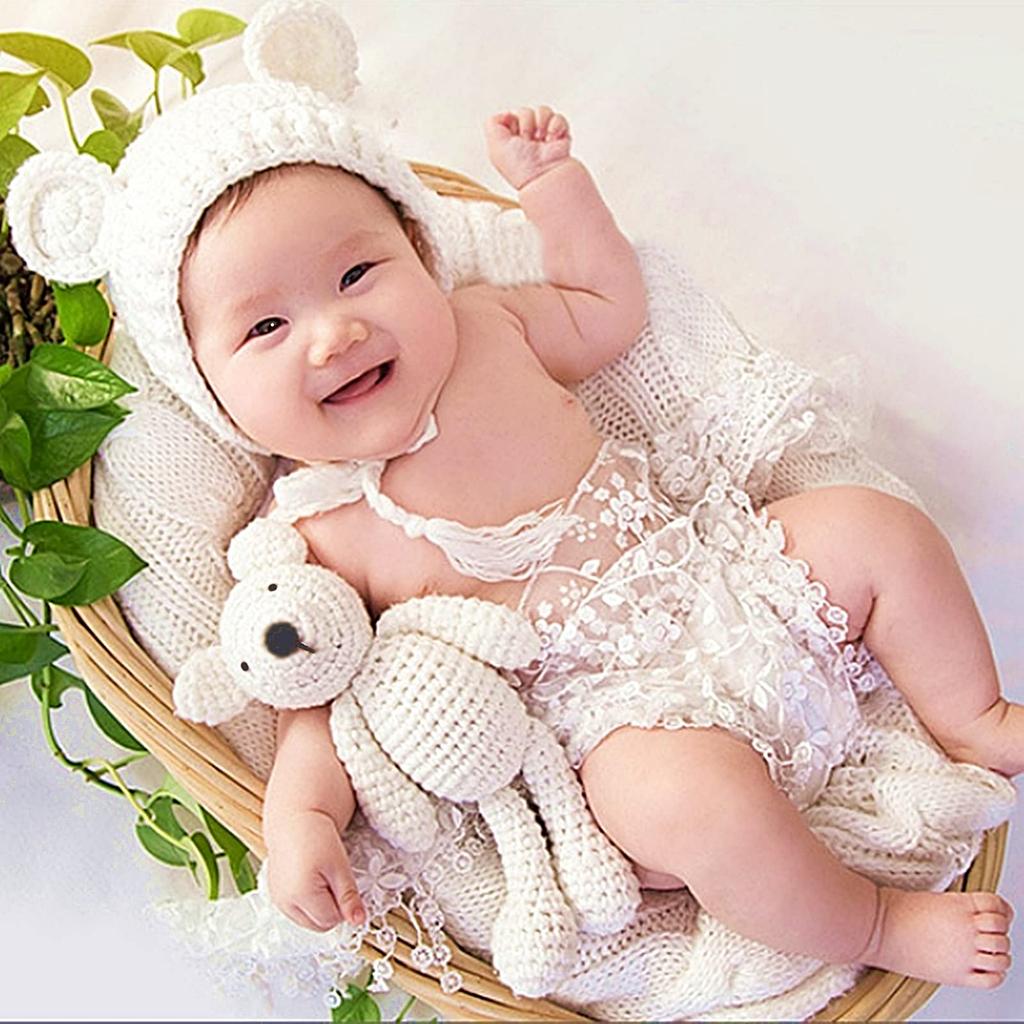 Baby Nyfødt Nyfødt Nyfødt Foto Sovende Kunst Kostyme Fotoshoot Strikket Lue Kosedyr Kigurumi Babyshower Første Barnebarn Sett [TradeWind]