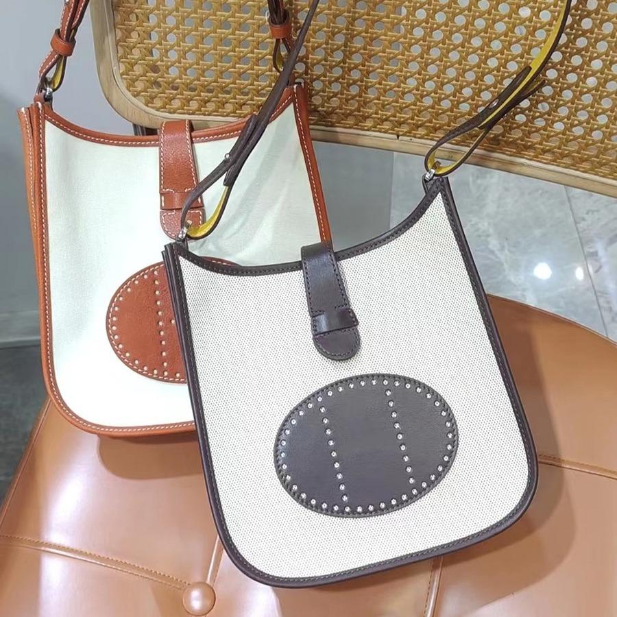 Retro bag, bucket bag, vegetable-tanned cowhide patchwork genuine leather women's bag, versatile for commuting, single-shoulder crossbody bag