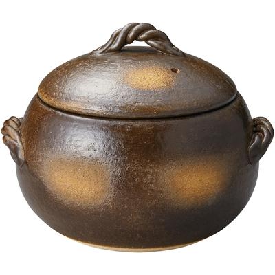 Banko Ware Ryžių viryklė, 5 puodelių talpa, Glazuota, Apvalios formos, 21 cm skersmens, Tinka naudoti mikrobangų krosnelėje ir indaplovėje, Karščiui atspari keramika, Pagaminta Japonijoje, Prekė