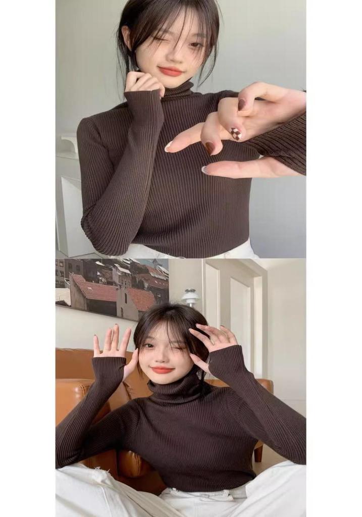 Women's High Neck Knitted Base Layer Sweater - Stylish Autumn/Winter Top
