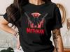 Mothman Shirt – Creepy Cryptid T-Shirt, Red Horror Text Graphic Tee, Gothic Paranormal Gift, Urban Legend Aesthetic Shirt