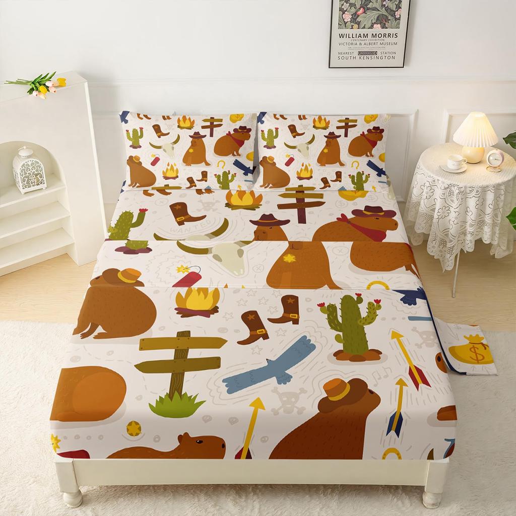 Cute cartoon little dinosaur pattern bed hat four-piece bedding set bedroom dormitory bedding decoration