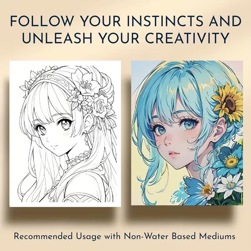 A4 Anime Girl Thickened Coloring & Drawing Book
