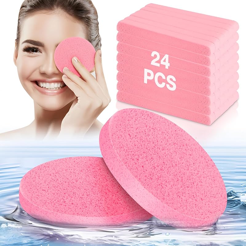 24 PCS Bulk Facial Sponge Esthetician Supplies, Facial Sponges Compressed for Esthetician Women, Makeup Remover Pads Round Face Wash Sponge for 1 Count (Pack of 24)