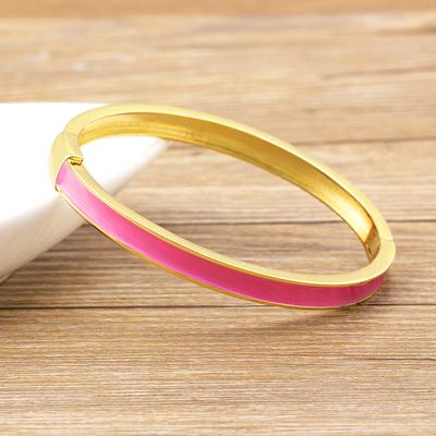 Nidin Light Luxury Candy 7 Colors Geometry Enamel Oil Drop Gold Plated Bangle Women Minimalist Fashion Jewelry Party Gift