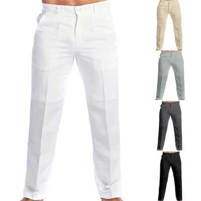 Homens cor sólida magro ajuste calças compridas mid-rise zíper botão voar bolsos perna reta lazer calças streetwear