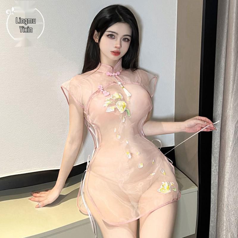 Mulan Retro Print Cheongsam Pajama Set - Sexy, Slim, High Slit, Bodycon Lingerie In Ancient Style