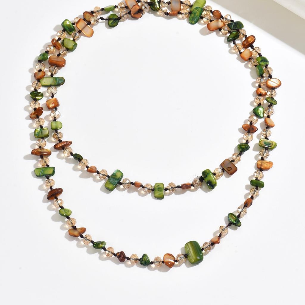 Bohemian Shell Beaded Double Layer Stacked Temperament Necklace Women's Resort Seaside Premium Sense Clavicle Chain