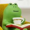 Frog Drinking Coffee Ornament Resin Cartoon Frog Animal Statue Creative Miniature Frog Read Book Figurines Gift for Frog Lovers