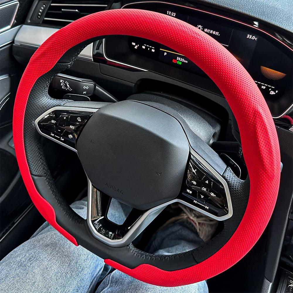 Leather Round Car Steering Wheel Cover Flat-Bottom Breathable Comfortable Feel Steering Wheel Cover D-type Steering Accessories