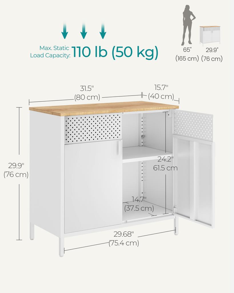 Floor Standing Storage Cabinet with Door, Adjustable Shelf, Space-Saving Sideboard, White