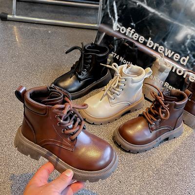 Children's Boots for Girls Toddlers Causal Leather Boots Fashion Round-toe Thick Bottom Kids Solid Color Ankle Boots Versatile