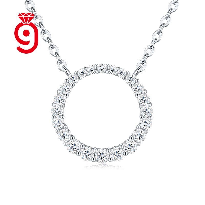 Minimalist Elegant Full Round Halo Hollow Circle S925 Silver VVS Round Brilliant Cut Dainty GRA Certified Moissanite Necklace
