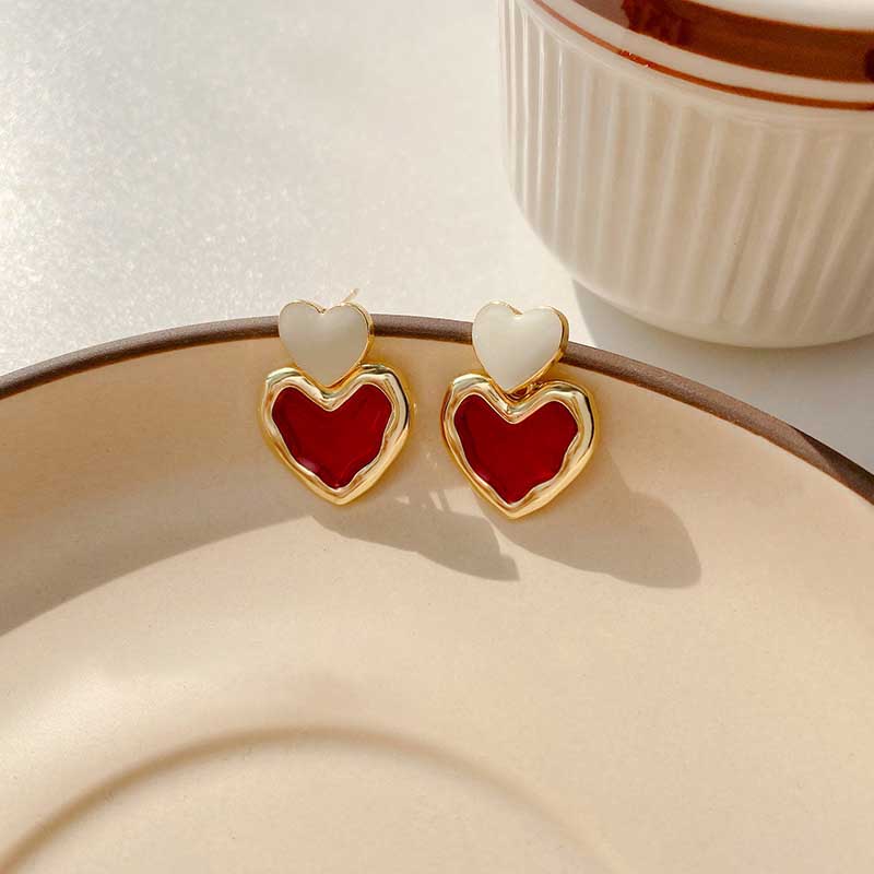 Red Heart Drop Earrings for Woman Korean Trendy Unusual Statement Earrings Party Girls Wedding Jewelry Accessories