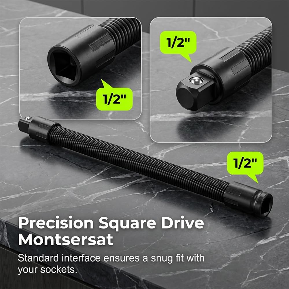 1/2 Flexible Shaft Extension Rod Torque Socket, 2026 New Ratchet Wrench Electric Wrench Connector, Portable Hand Tool (250 mm)