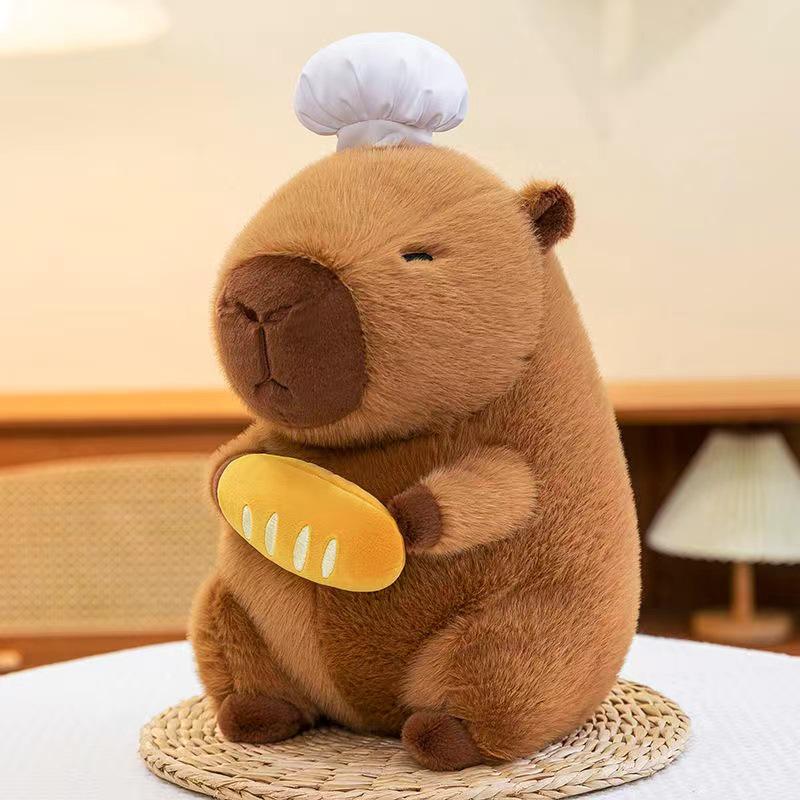 Creative Chef Series Capybara Plush Toy with Spatula, Knife, Fork, Cheese, and Baguette