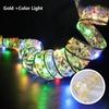10M Christmas Light String Ribbon for Christmas Tree Decoration Double Layer Gold Stamping Luminous Ribbon Lamp Lace DIY Led Lights