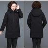 Νέα μόδα Φθινοπωρινό Χειμώνα Μητέρες Γυναικείες Ζεστό μονόχρωμο παλτό με κουκούλα, παχιά επένδυση, μεσαίο μακρύ παλτό