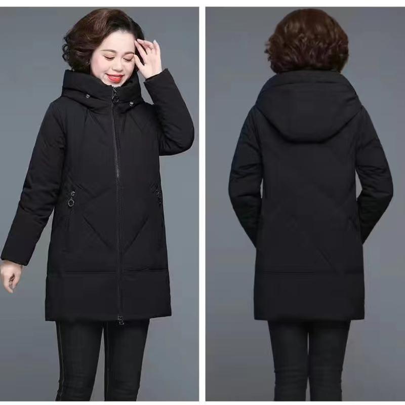 Νέα μόδα Φθινοπωρινό Χειμώνα Μητέρες Γυναικείες Ζεστό μονόχρωμο παλτό με κουκούλα, παχιά επένδυση, μεσαίο μακρύ παλτό