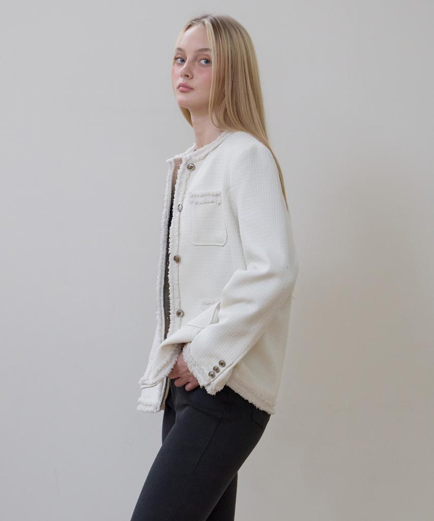 ROSEFRANTZ Fringe Pocket Tweed Jacket [Ivory]