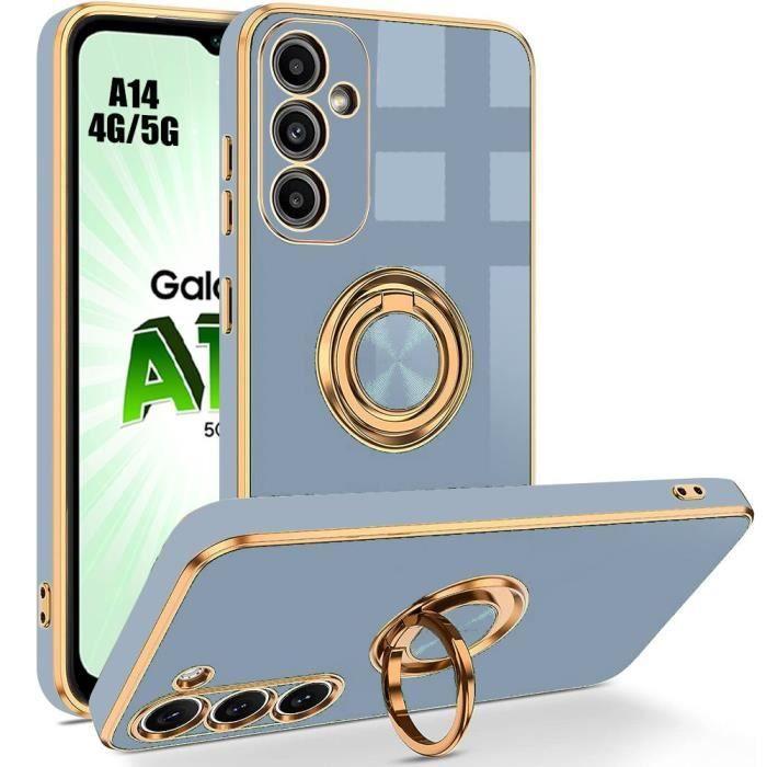 Coque - Samsung - Galaxy A14 4G/5G - Antichoc TPU Souple - Support Anneau Rotatif - Bleu