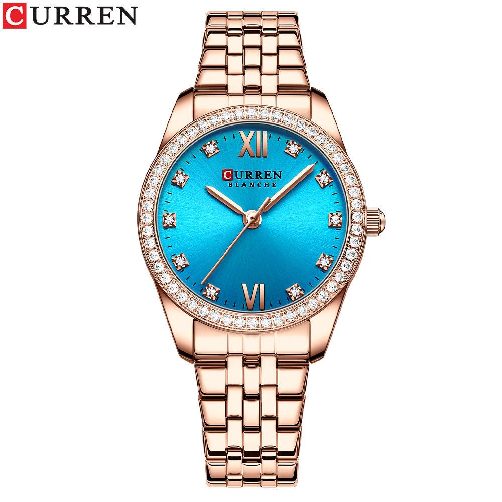 CURREN 9086 New Classy Charming Quartz Wristwatches for Ladies Luxury Stainless Steel Band Watch Rhinestone Rose Clock Female