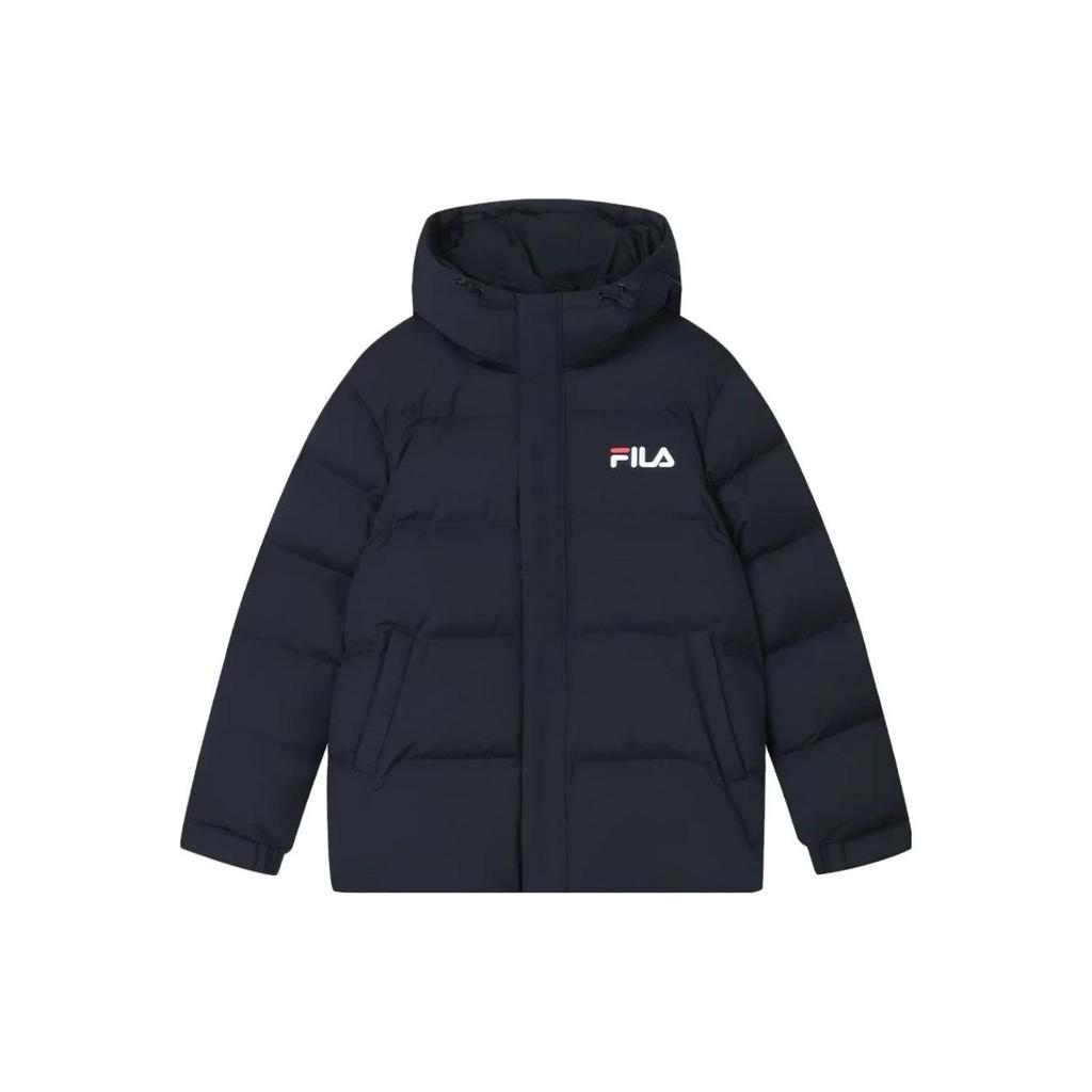 FILA Logo Print Loose Fit Hooded Warm Down Jacket Men outerwear Black F11M348915F-NV