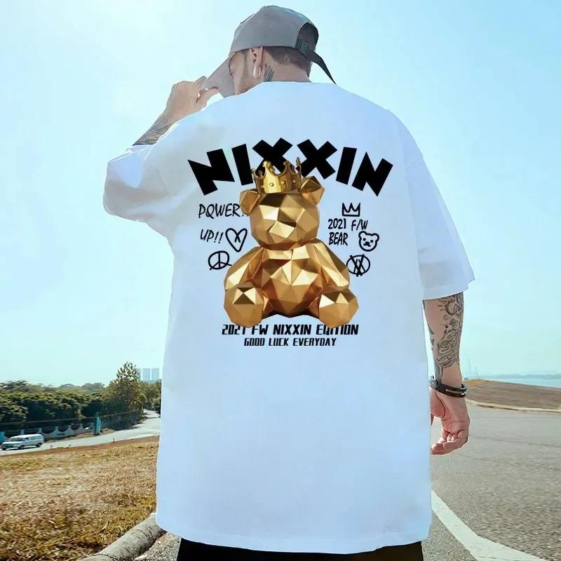 New Men's Large Size Cartoon Printed T-shirt Hip-hop Streetwear Basque Ball Team Printed Harajuku Cotton Short-sleeved T-shirt
