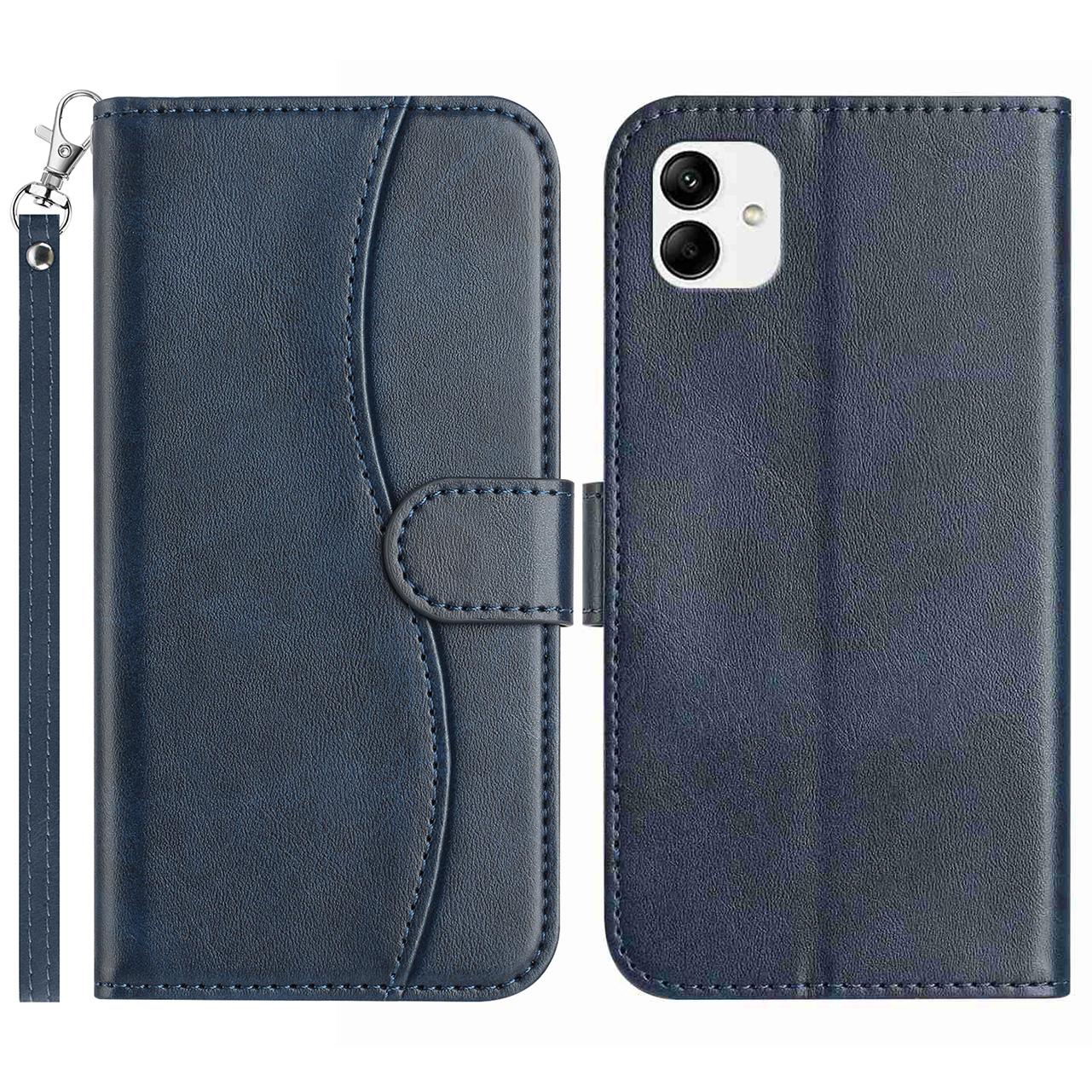 

For Samsung Galaxy A07 Stand Case PU Leather Wallet Phone Cover S Shape Stitching Design with Strap Blue