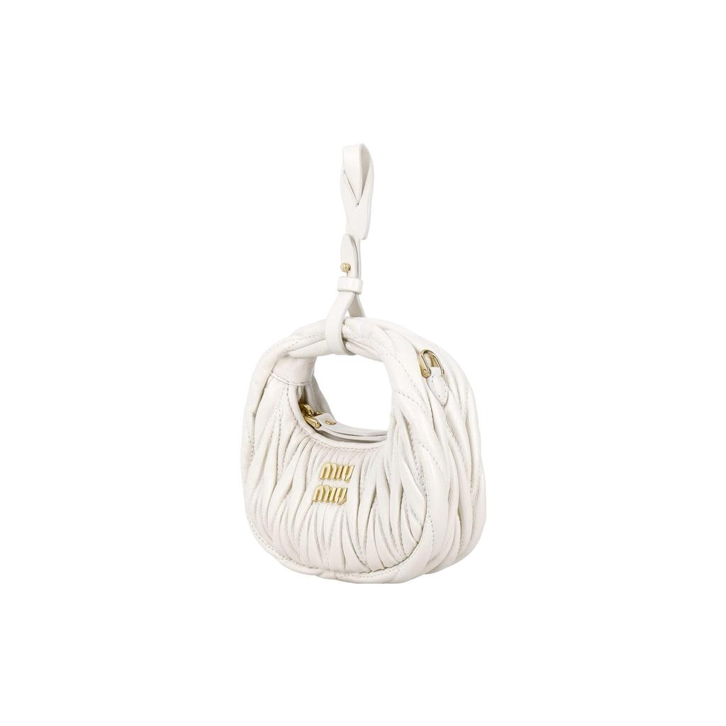 MIU MIU Wander Series Matelassé Metall-Buchstaben-Logo Reißverschluss Abnehmbarer verstellbarer Schultergurt Hobo-Tasche Damen Handtaschen Weiß 5NR019-2FPP-F0009