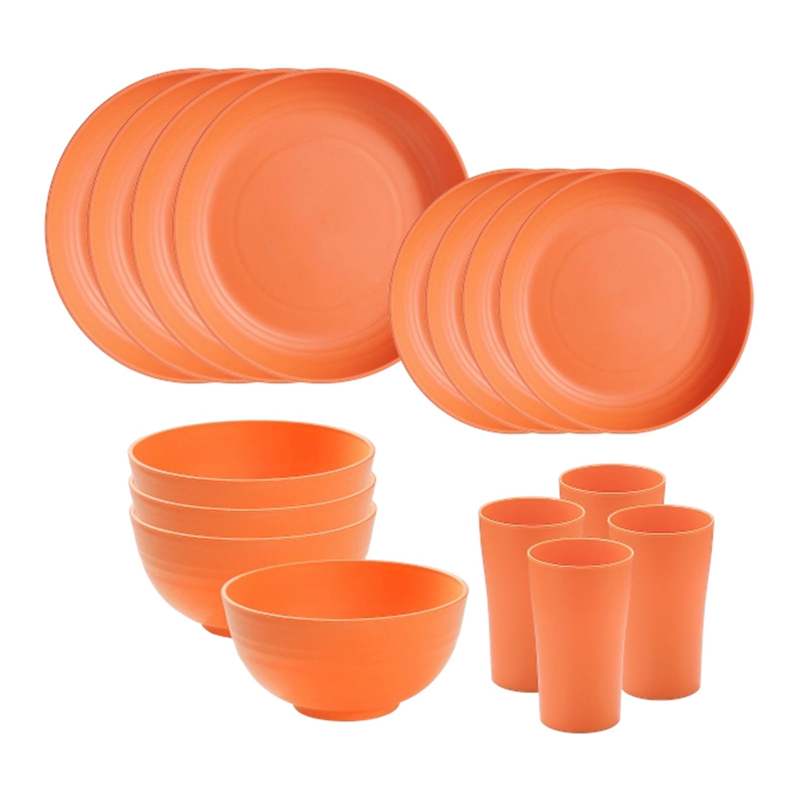 

Dinnerware Sets Minimalist Service for 4 Wheat Straw PP Plates Non Breakable Cups for Outdoor Camping Home Kitchen RV Party помаранчевий