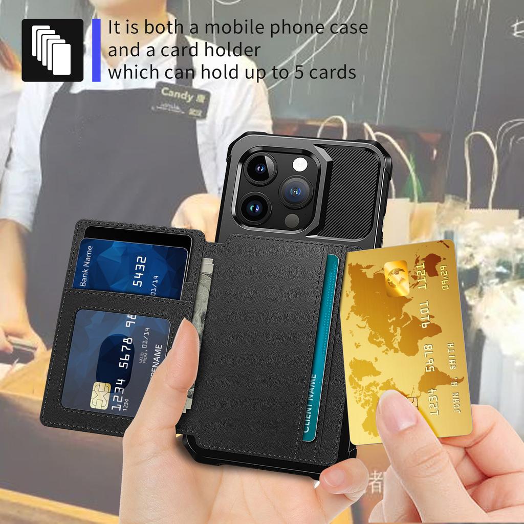 For iPhone 15 Pro PU Leather+TPU Cell Phone Case Card Slots Wallet Cover Support Magnetic Car Mount