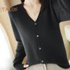 Women Knitting Sweater V-Neck Long Sleeve Button Down Sweater Cardigan Solid Color Loose Fit Crochet Texture Coat