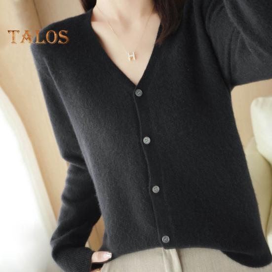 Women Knitting Sweater V-Neck Long Sleeve Button Down Sweater Cardigan Solid Color Loose Fit Crochet Texture Coat