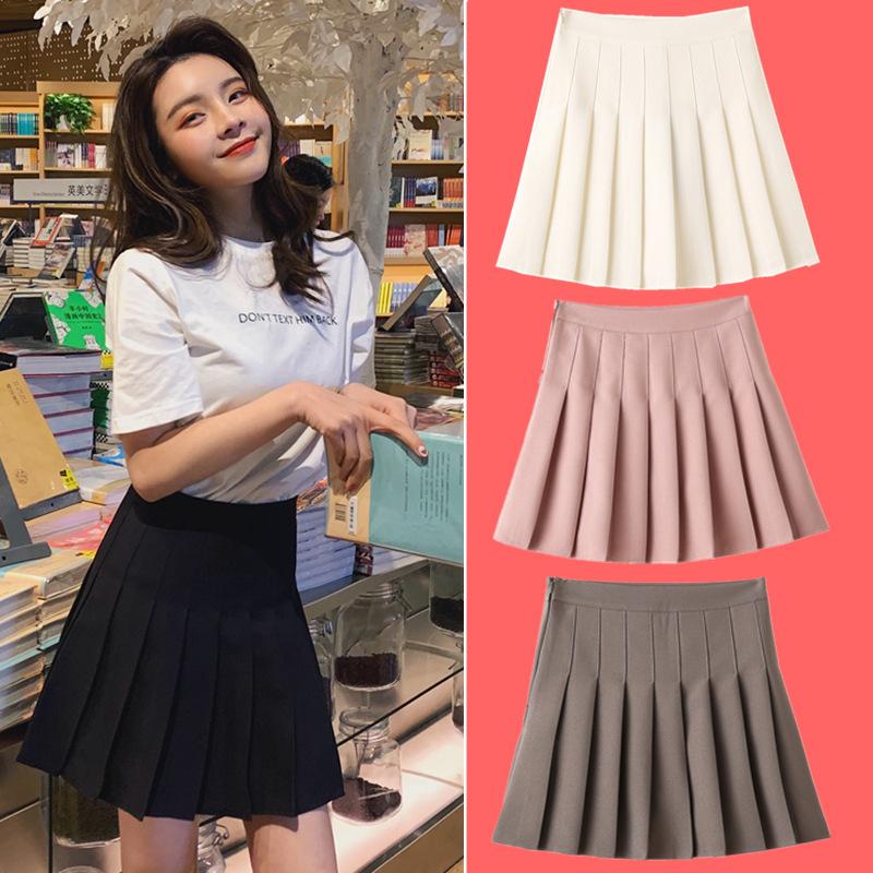 pleated skirt women's college fresh temperament high waist thin versatile Korean version slim skirt spring and autumn fashion a word solid color