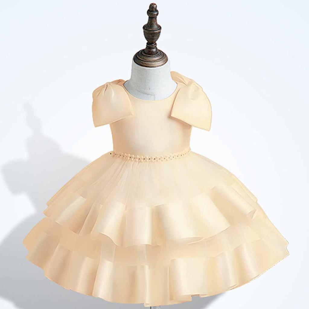 Rochie de petrecere pufoasă din plasă cu fundă mare pentru fete