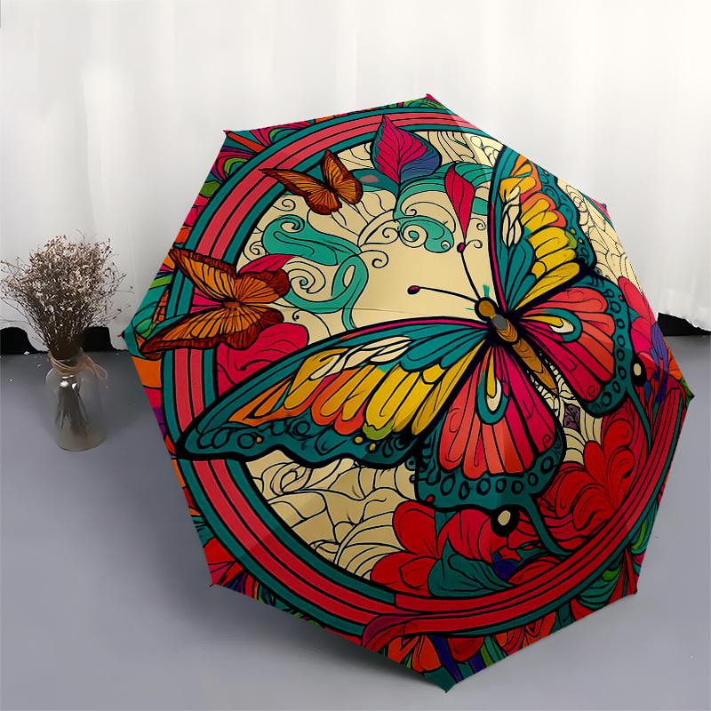 Colorful Butterfly Mandala Wall Art DecorUmbrella, PortableFold Compact Umbrella for Men & Women Gift