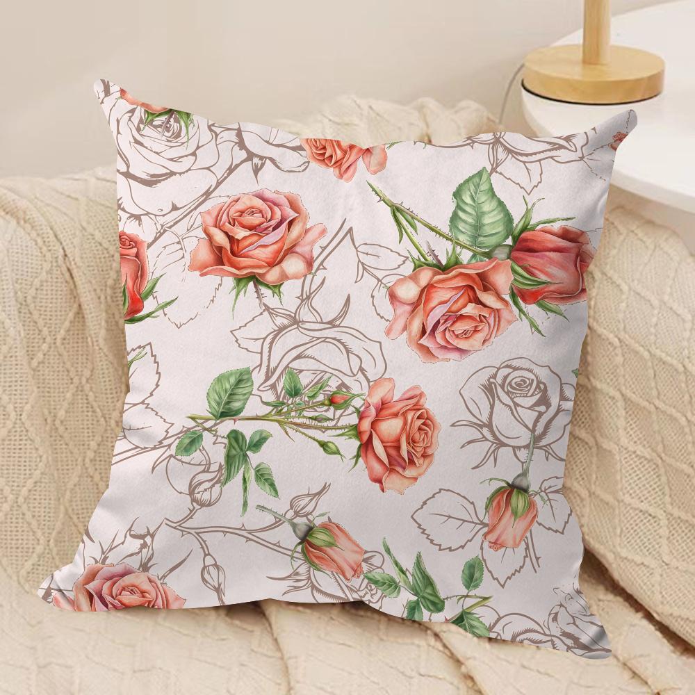 Classic Roses Flowers Cushion Cover Soft Plush Fabric DoubleSided Printed Cushion Covers for All Seasons Modern HomeDecor Gift
