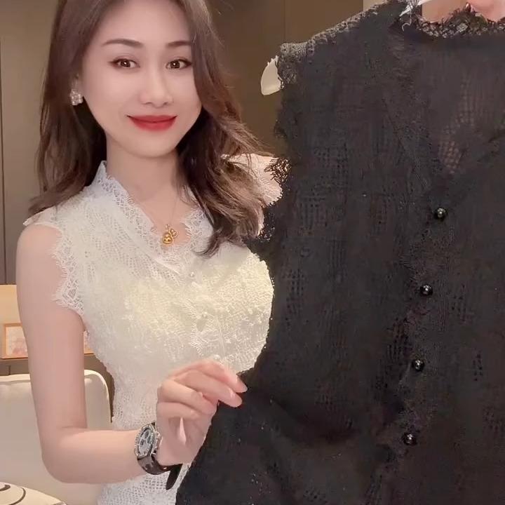 

Женская кружевная рубашка с V-образным вырезом Design Sense - 2025 Весна/Осень Стройнящий Трендовый Омолаживающий Топ Medium